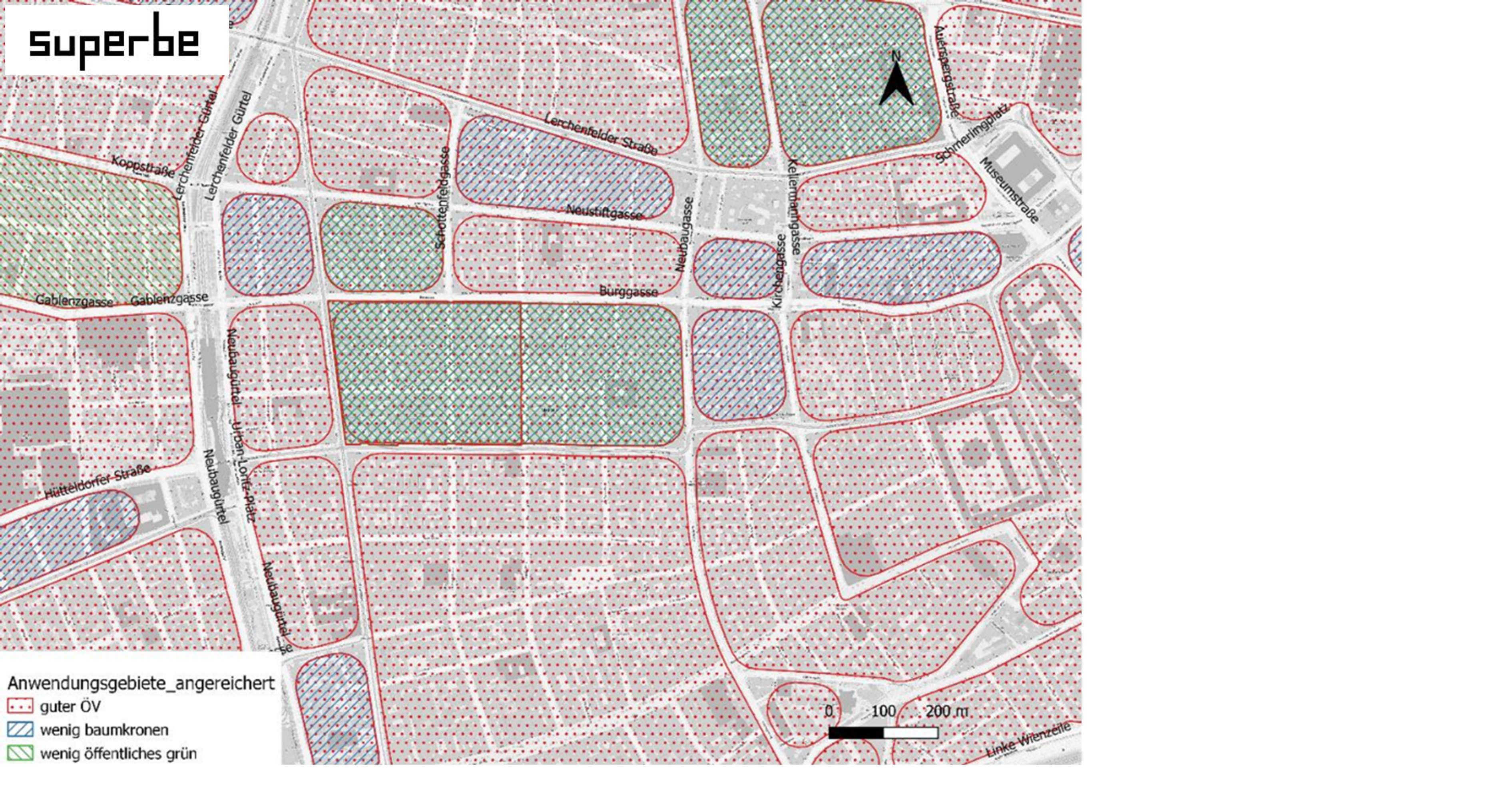 SUPERBE-Anwendungsgebiete: Karte mit eingezeichneten Blocks in Wien