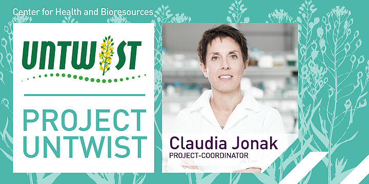 AIT Center for Health & Bioresources coordinated Project Untwist Logo and a portrait of project coordinator claudia jonak