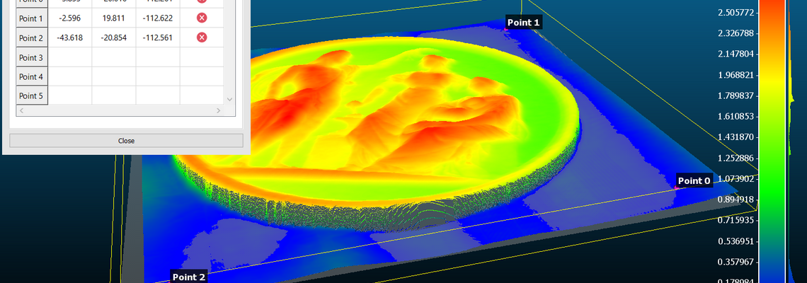 Inline Computational Imaging : 3D point cloud of a 10 Euro banknote with a coin on it.