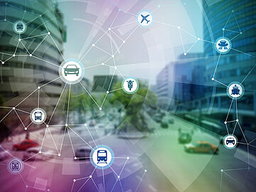 modern cityscape and various transportation network