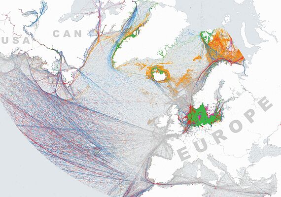 Ship movements shown on a map