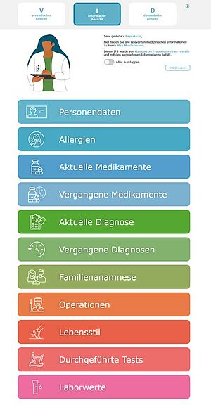 Screenshot von Menü für indivuduelle Gesundheitsdatenbank