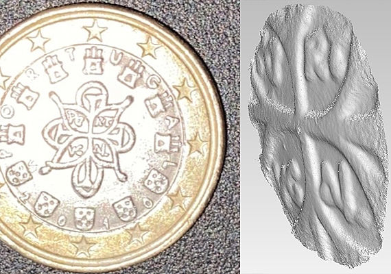  Gescannte 1 Euro Münze. Detail der 3D Rekonstruktion. Copyright AIT