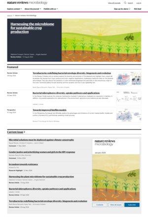 Screenshot der nature review microbiology Seite mit dem AIT Thema im Header sowie am Cover der aktuellen Ausgabe
