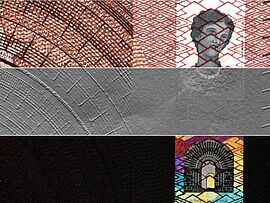 Banknotenprüfung 10 Euro banknote in three different lights to recognize different security features