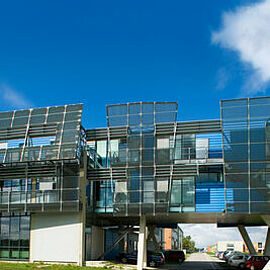 modern building in front of blue sky