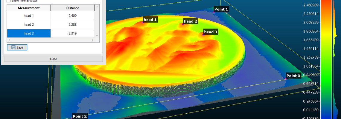 Inline Computational Imaging : 3D point cloud of a 10 Euro banknote with a coin on it.