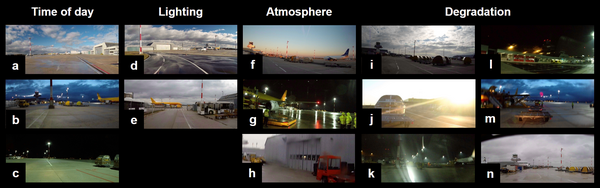verschiedene Szenen auf dem Flughafengelände bei unterschiedlichem Licht und Atmosphären