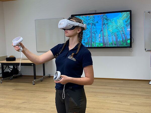 girl with XR Headset - doing Forest Training