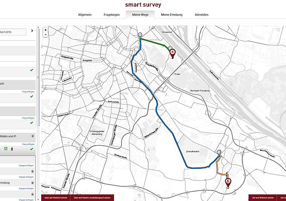 Wegkarte Wien mit eingezeichneter Route