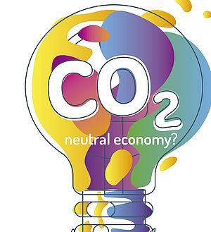 Illustration Glühbirne mit Titel CO2 economy