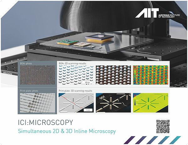 poster showing AIT ici:microscopy with samples; below 3D reconstruction of the inspected samples