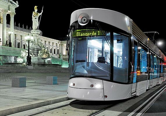 tramway at night