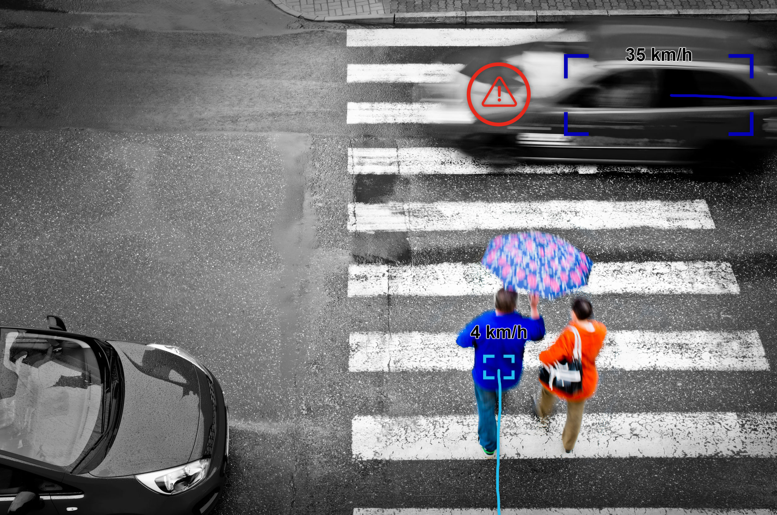 pedestrian crossing with people and cars