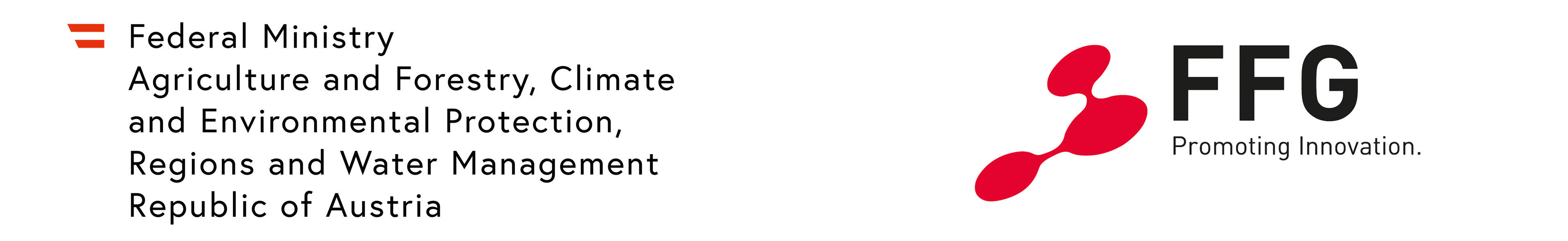 Logo of Federal Ministry for Agriculture and Forestry, Climate and Environmental Protection, Regions and Water Management Republic of Austria as well as the Logo of the FFG