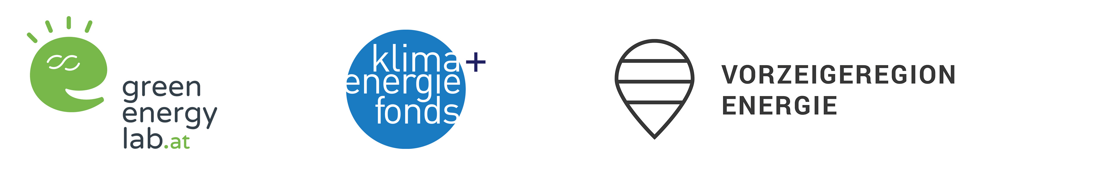 Logoleiste mit dem Logo vom Green Energy Lab, Klimaenergie Fonds und der Vorzeigeregion Energie