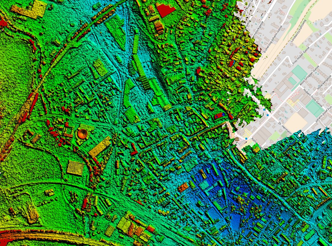 [Translate to English:] thermal scanning of a city showing hotspots