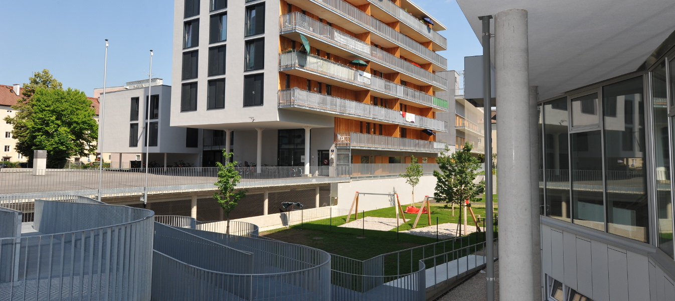 buildings where a playground is in between