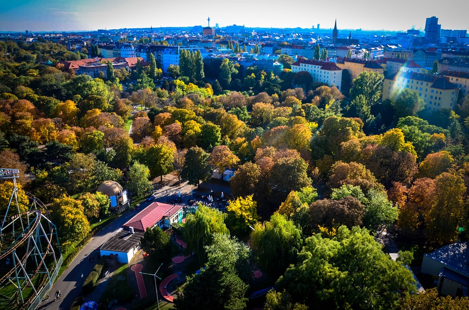 aerial view of a park in a city