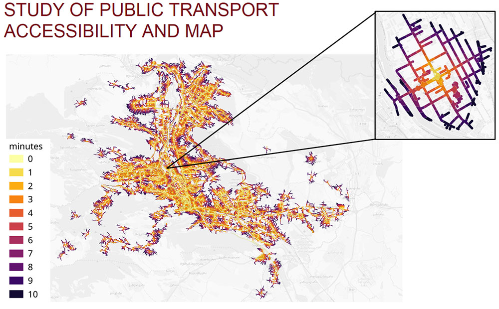 Isochrones for identifying the walkable catchment areas of different public transport stops across the city