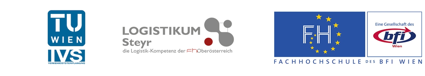 Logos der TU, IVS, Logistikum Steyr und FH bfi