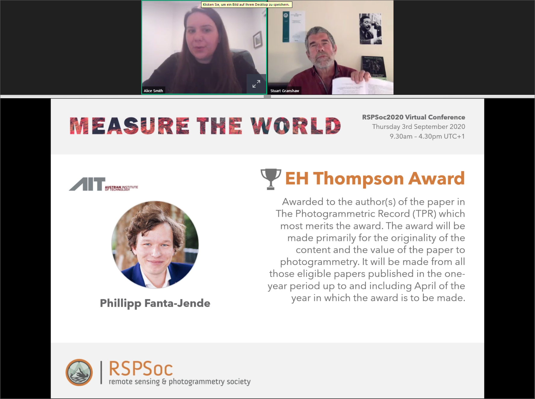 Phillipp Fanta-Jende receives the award virtually