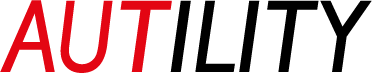 Logo Autilit: "Aut" in roten Buchstaben und "tility" in schwarzen Buchstaben.