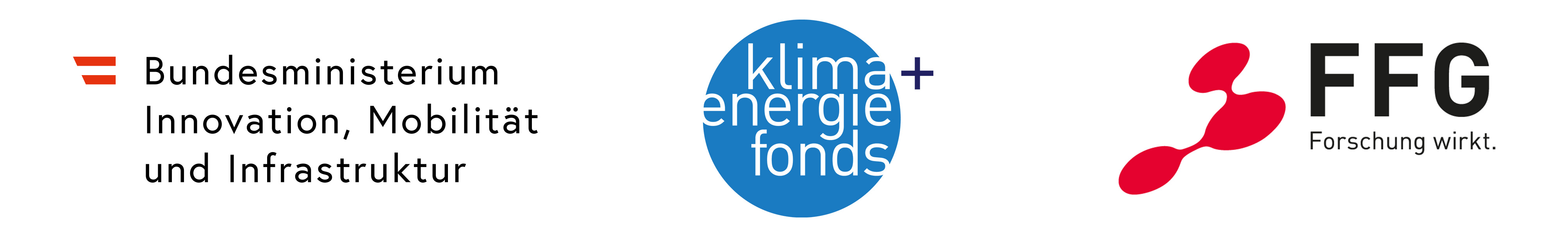 Logo des österreichischen Bundesministeriums für Innovation, Mobilität und Infrastruktur, des Klima- und Energiefonds sowie der FFG - Österreichische Forschungsförderungsgesellschaft