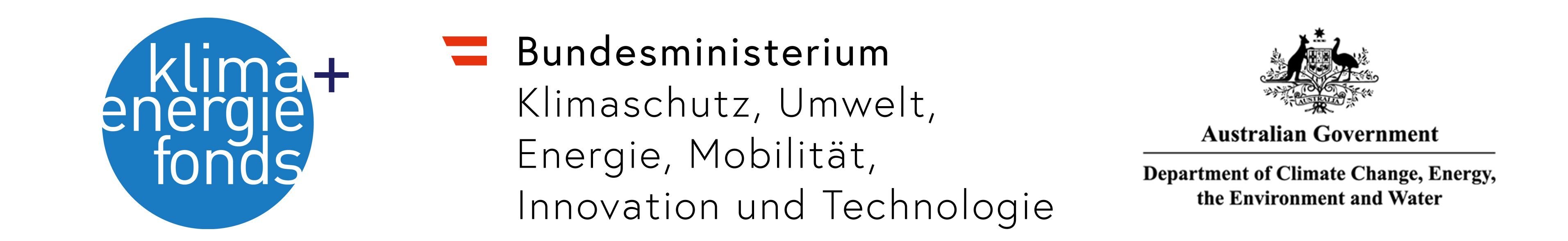 Logoleiste: Klima- und Energiefund (Österreich), österreichischesBundesministerium für Klimaschutz, Umwelt, Energie, Mobilität, Innovation und Technologie, Australisches Department of Climate Change, Energy, the Environment and Water (DCCEEW)