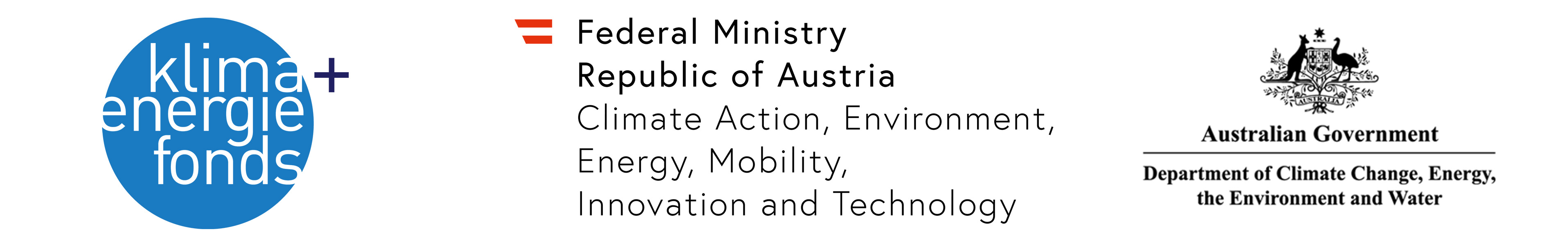 Logo bar: Climate and Energy Fund (Austria), Austrian Federal Ministry for Climate Action, Environment, Energy, Mobility, Innovation and Technology, Australian Department of Climate Change, Energy, the Environment and Water (DCCEEW)
